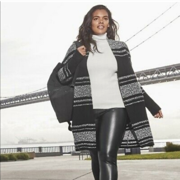 ATHLETA Wool Cashmere Longline Open Front Cardigan in Marled Black Grey Sz. XS - Picture 3 of 12